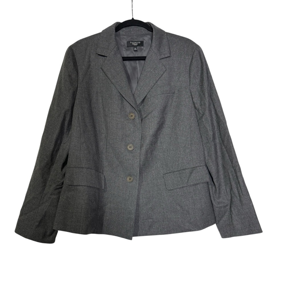 Talbots Gray Blazer Jacket Wool 3-Button Size 18W… - image 1